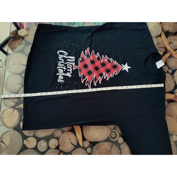 Holiday Merry Christmas Buffalo Plaid Yule Tree Script Black T-Shirt Unisex XL - Picture 7 of 8